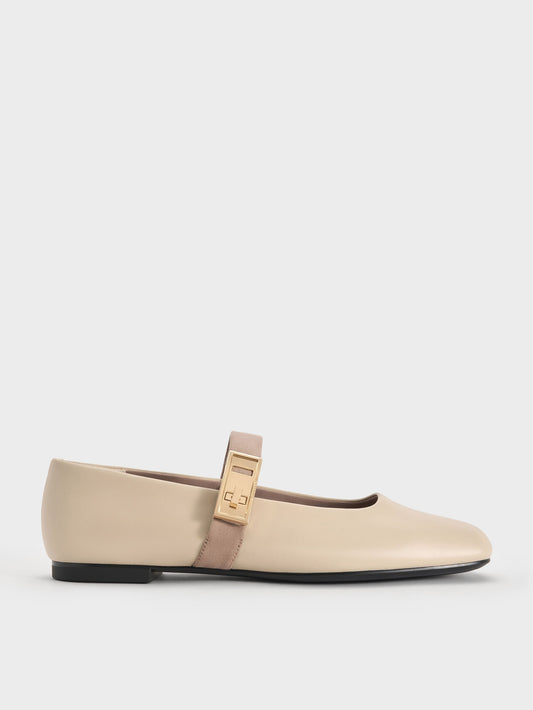 CHARLES & KEITH Latest / Lando Two-Tone Mary Jane Flats - Chalk