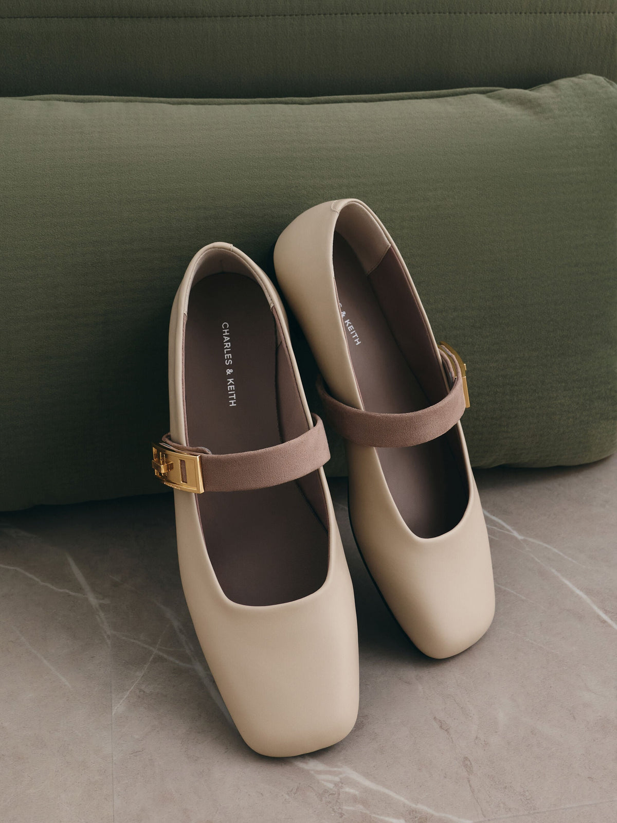 CHARLES & KEITH Latest / Lando Two-Tone Mary Jane Flats - Chalk