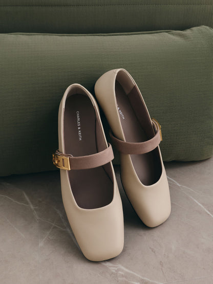 CHARLES & KEITH Latest / Lando Two-Tone Mary Jane Flats - Chalk