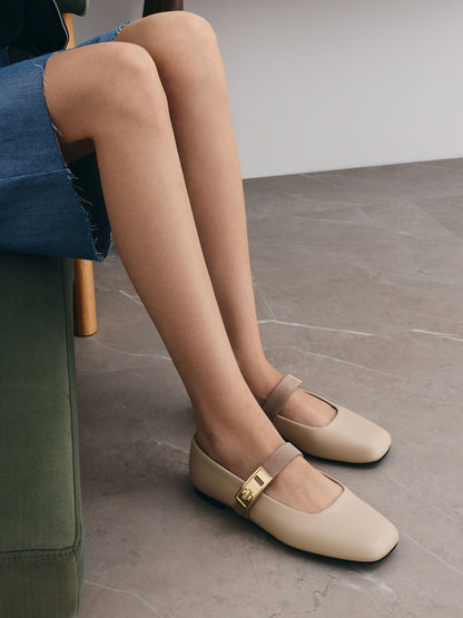 CHARLES & KEITH Latest / Lando Two-Tone Mary Jane Flats - Chalk