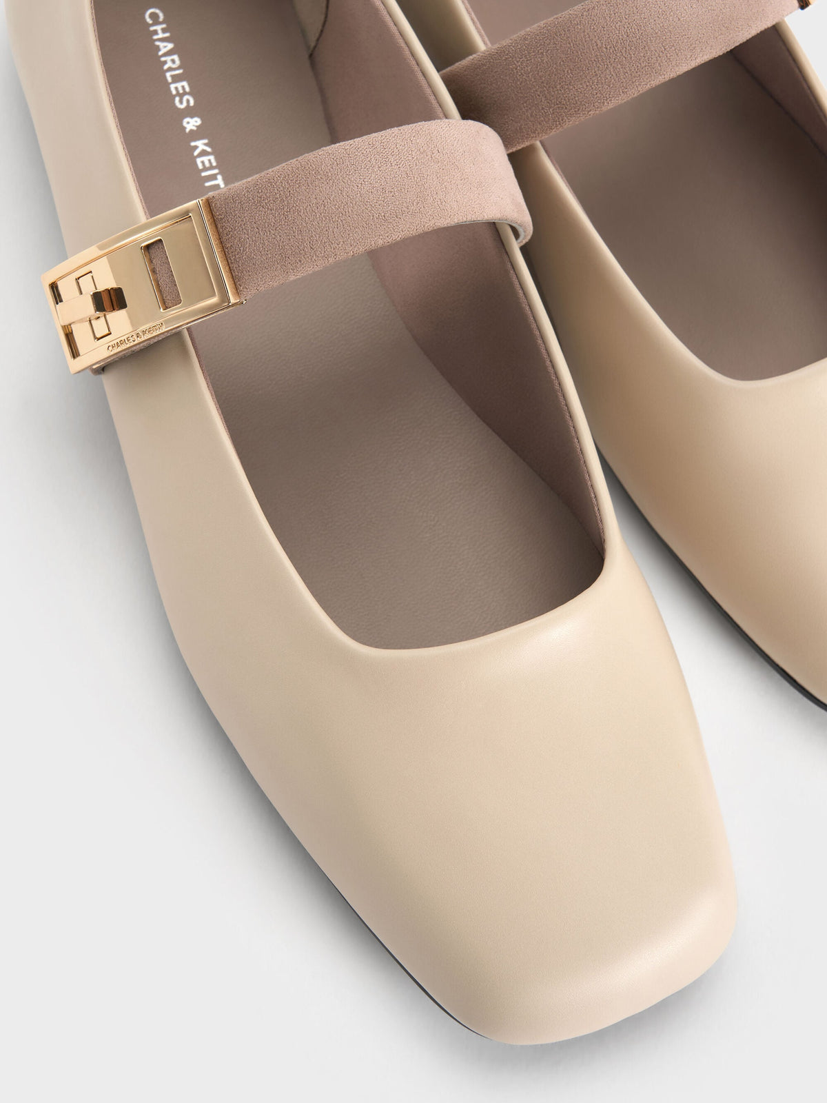 CHARLES & KEITH Latest / Lando Two-Tone Mary Jane Flats - Chalk