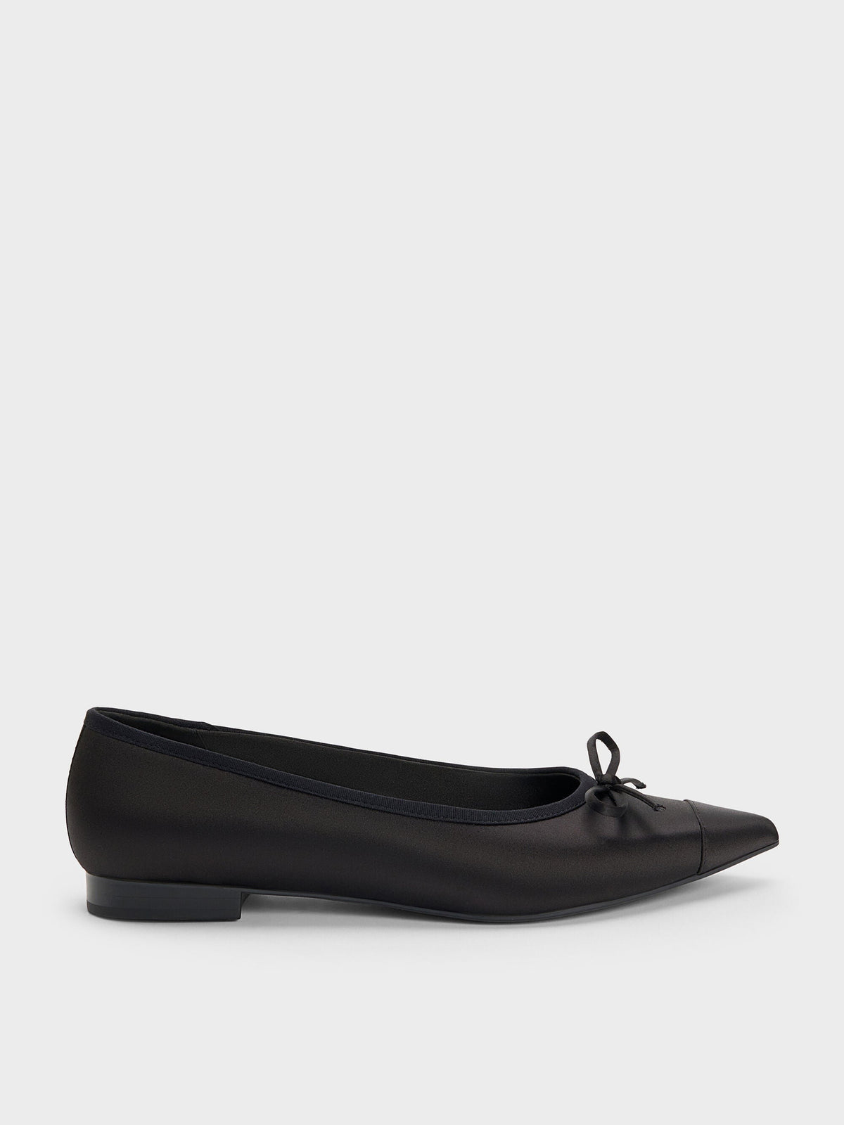 CHARLES & KEITH Customer Favorite / Briella Satin Cap-Toe Flats - Black Textured