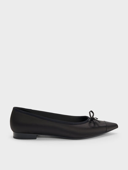 CHARLES & KEITH Customer Favorite / Briella Satin Cap-Toe Flats - Black Textured
