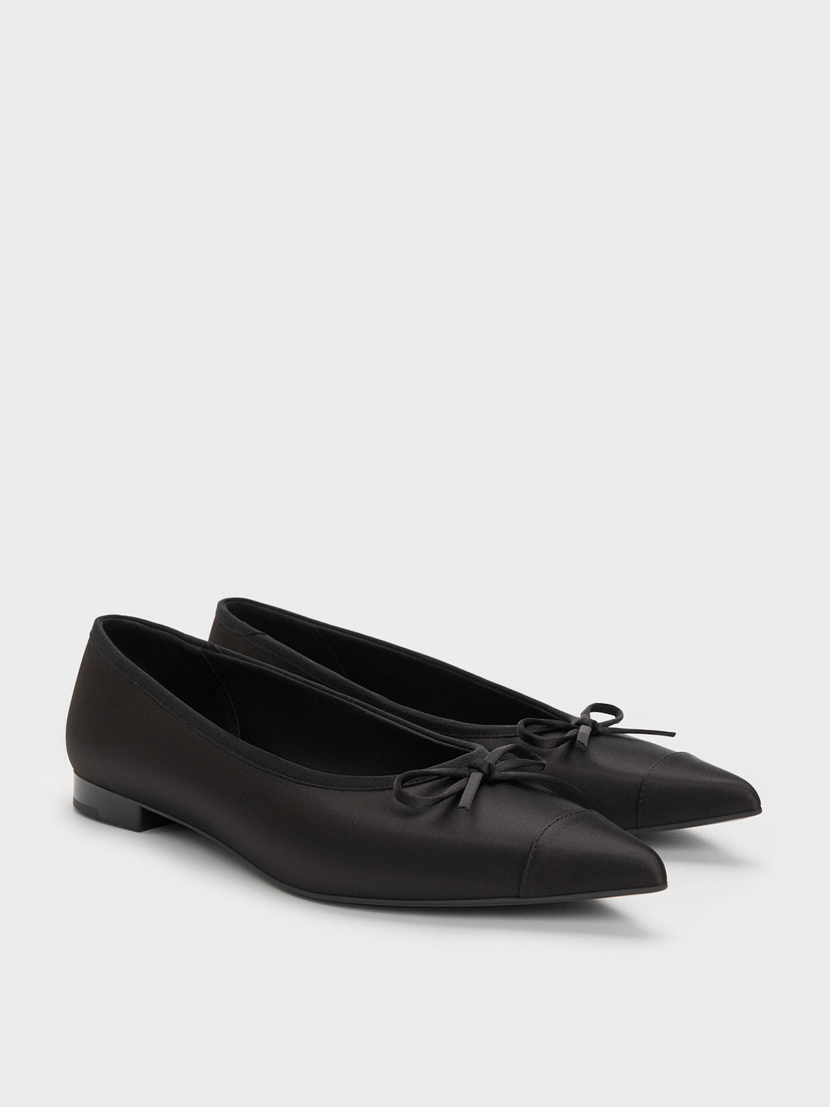 CHARLES & KEITH Customer Favorite / Briella Satin Cap-Toe Flats - Black Textured