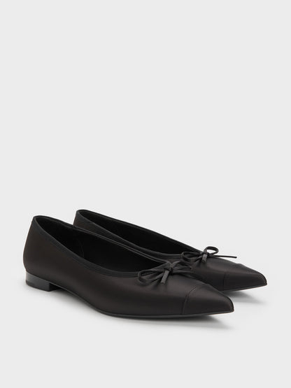 CHARLES & KEITH Customer Favorite / Briella Satin Cap-Toe Flats - Black Textured