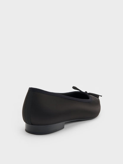 CHARLES & KEITH Customer Favorite / Briella Satin Cap-Toe Flats - Black Textured
