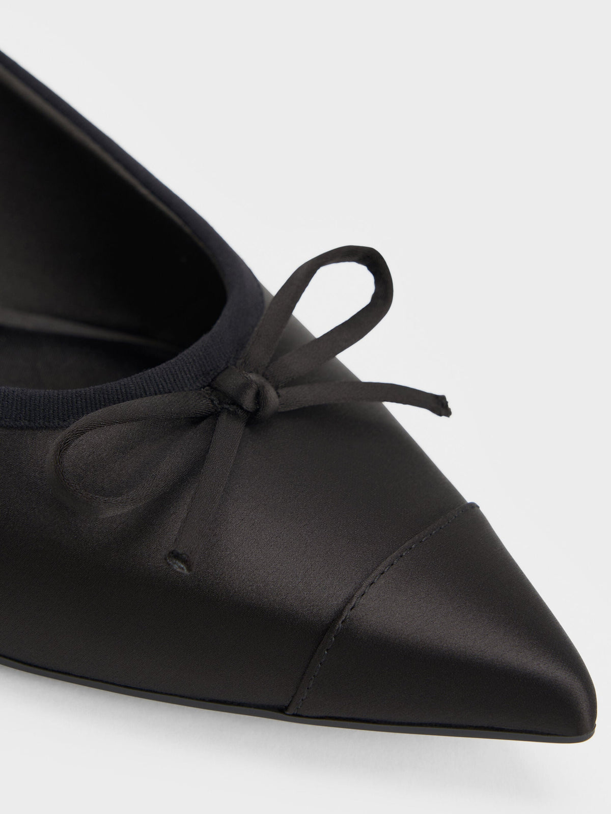 CHARLES & KEITH Customer Favorite / Briella Satin Cap-Toe Flats - Black Textured