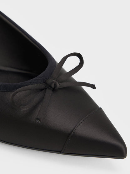 CHARLES & KEITH Customer Favorite / Briella Satin Cap-Toe Flats - Black Textured