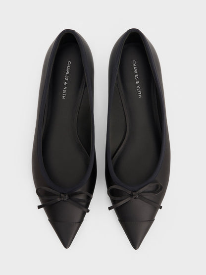 CHARLES & KEITH Customer Favorite / Briella Satin Cap-Toe Flats - Black Textured