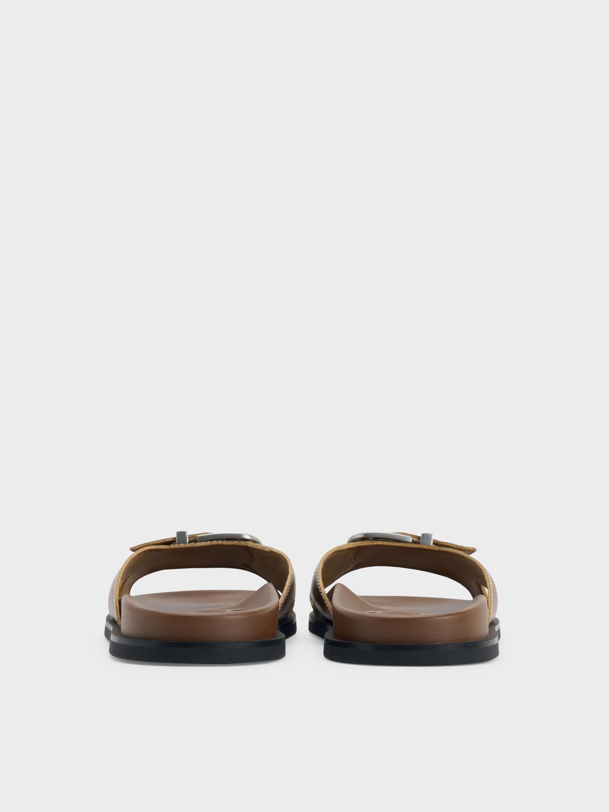CHARLES & KEITH Classic / Stitch-Trim Buckled Slides - Cognac