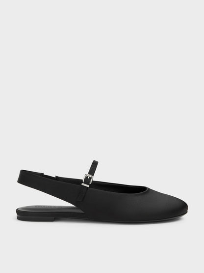 CHARLES & KEITH New / Imani Satin Slingback Flats - Black Textured