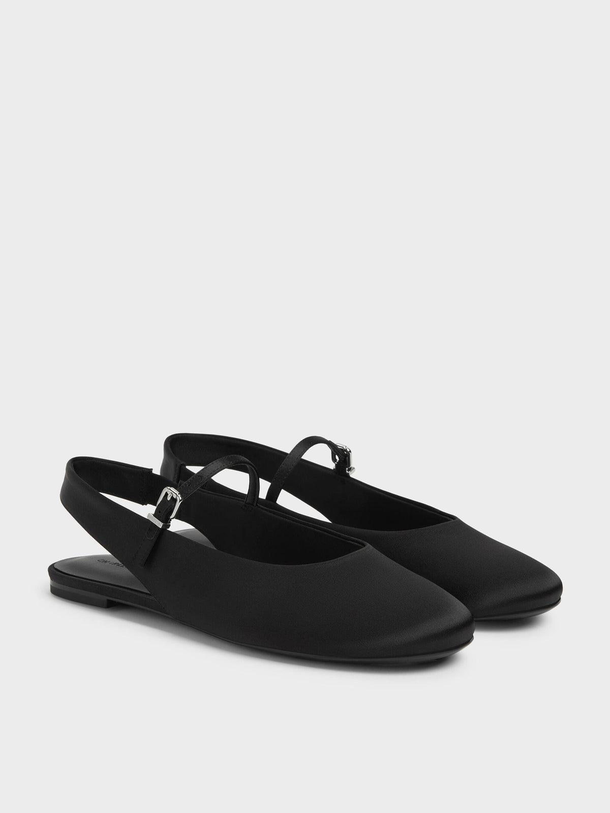 CHARLES & KEITH New / Imani Satin Slingback Flats - Black Textured