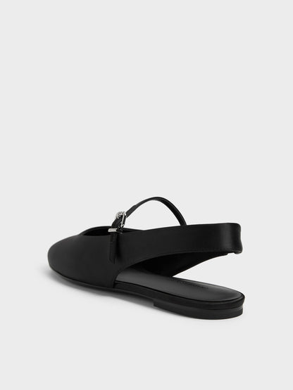 CHARLES & KEITH New / Imani Satin Slingback Flats - Black Textured