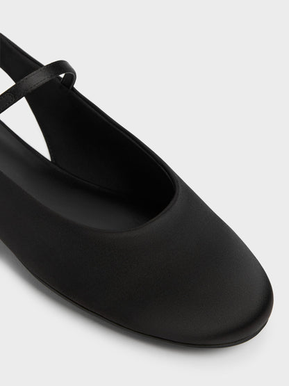 CHARLES & KEITH New / Imani Satin Slingback Flats - Black Textured