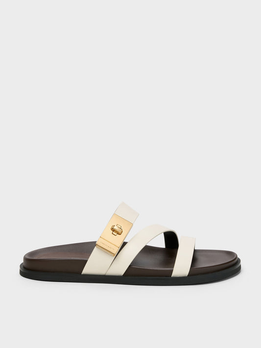 CHARLES & KEITH New / Aelin Metallic-Buckle Strappy Sandals - White