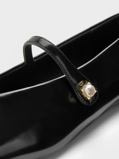 CHARLES & KEITH Essential / Marie Pearl Mary Jane Flats - Black Box