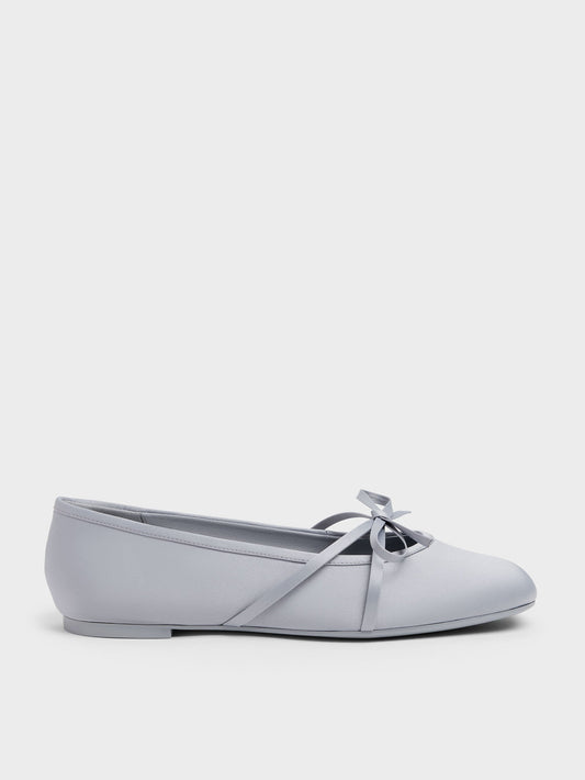 CHARLES & KEITH Featured / Satin Bow Ballet Flats - Grey