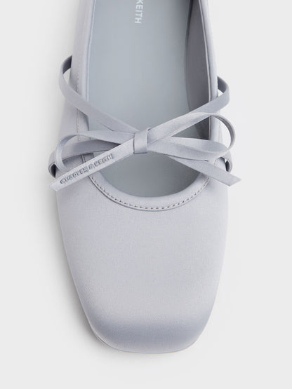 CHARLES & KEITH Featured / Satin Bow Ballet Flats - Grey