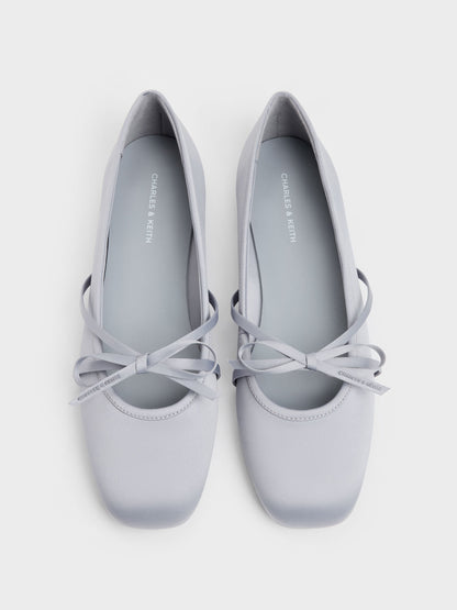 CHARLES & KEITH Featured / Satin Bow Ballet Flats - Grey