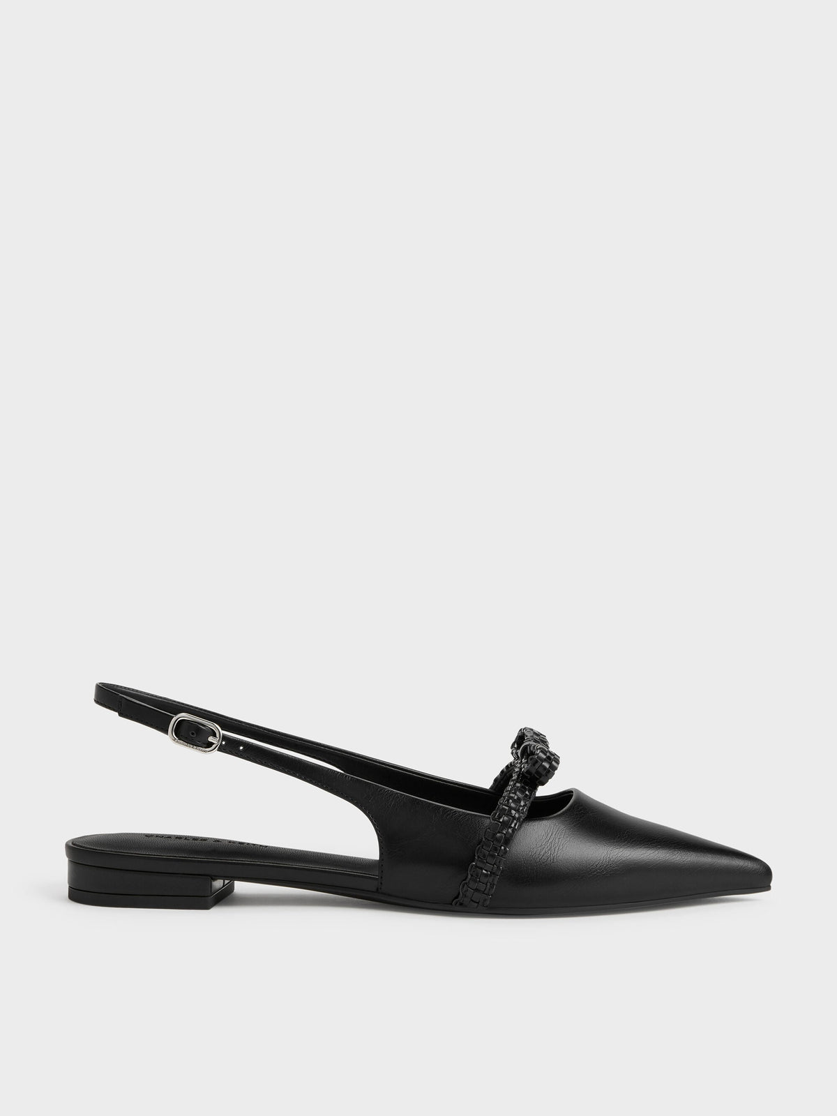 CHARLES & KEITH Hot Sale / Kaleen Woven-Bow Slingback Flats - Black