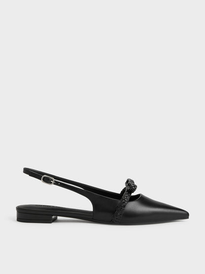 CHARLES & KEITH Hot Sale / Kaleen Woven-Bow Slingback Flats - Black
