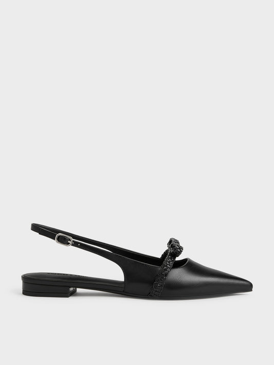 CHARLES & KEITH Hot Sale / Kaleen Woven-Bow Slingback Flats - Black