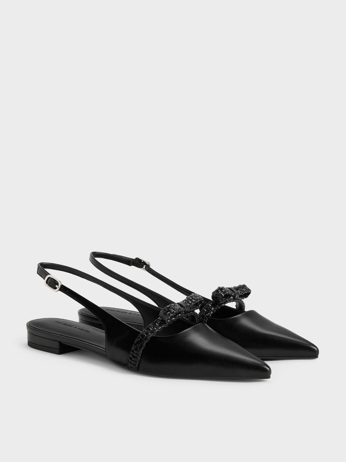 CHARLES & KEITH Hot Sale / Kaleen Woven-Bow Slingback Flats - Black