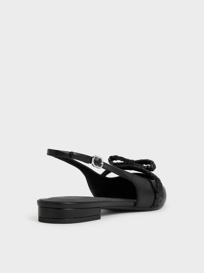 CHARLES & KEITH Hot Sale / Kaleen Woven-Bow Slingback Flats - Black