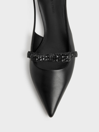 CHARLES & KEITH Hot Sale / Kaleen Woven-Bow Slingback Flats - Black