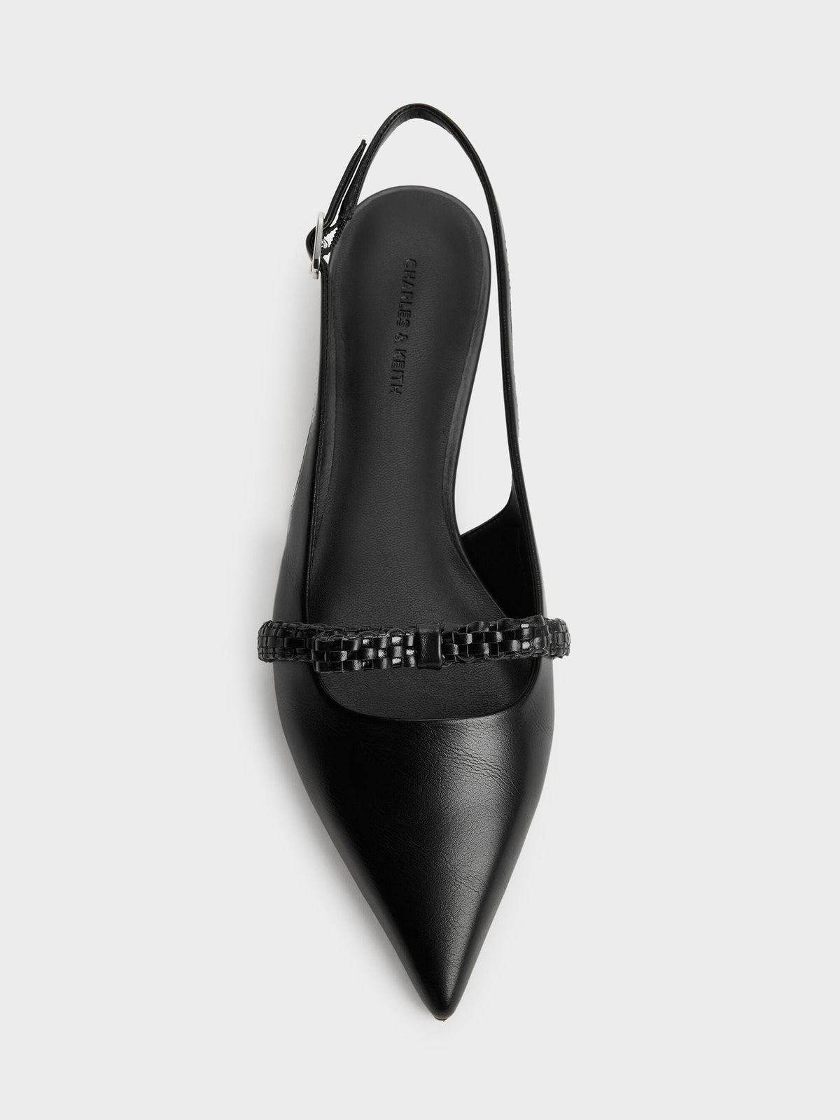 CHARLES & KEITH Hot Sale / Kaleen Woven-Bow Slingback Flats - Black