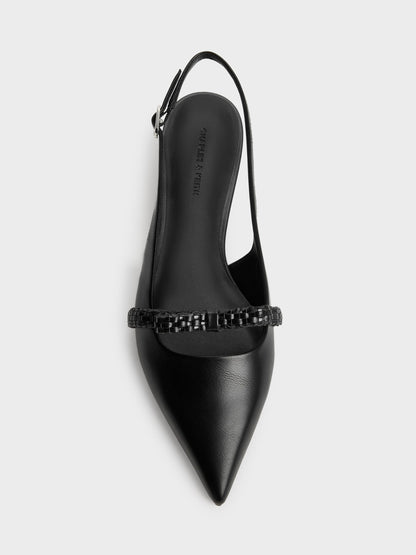 CHARLES & KEITH Hot Sale / Kaleen Woven-Bow Slingback Flats - Black