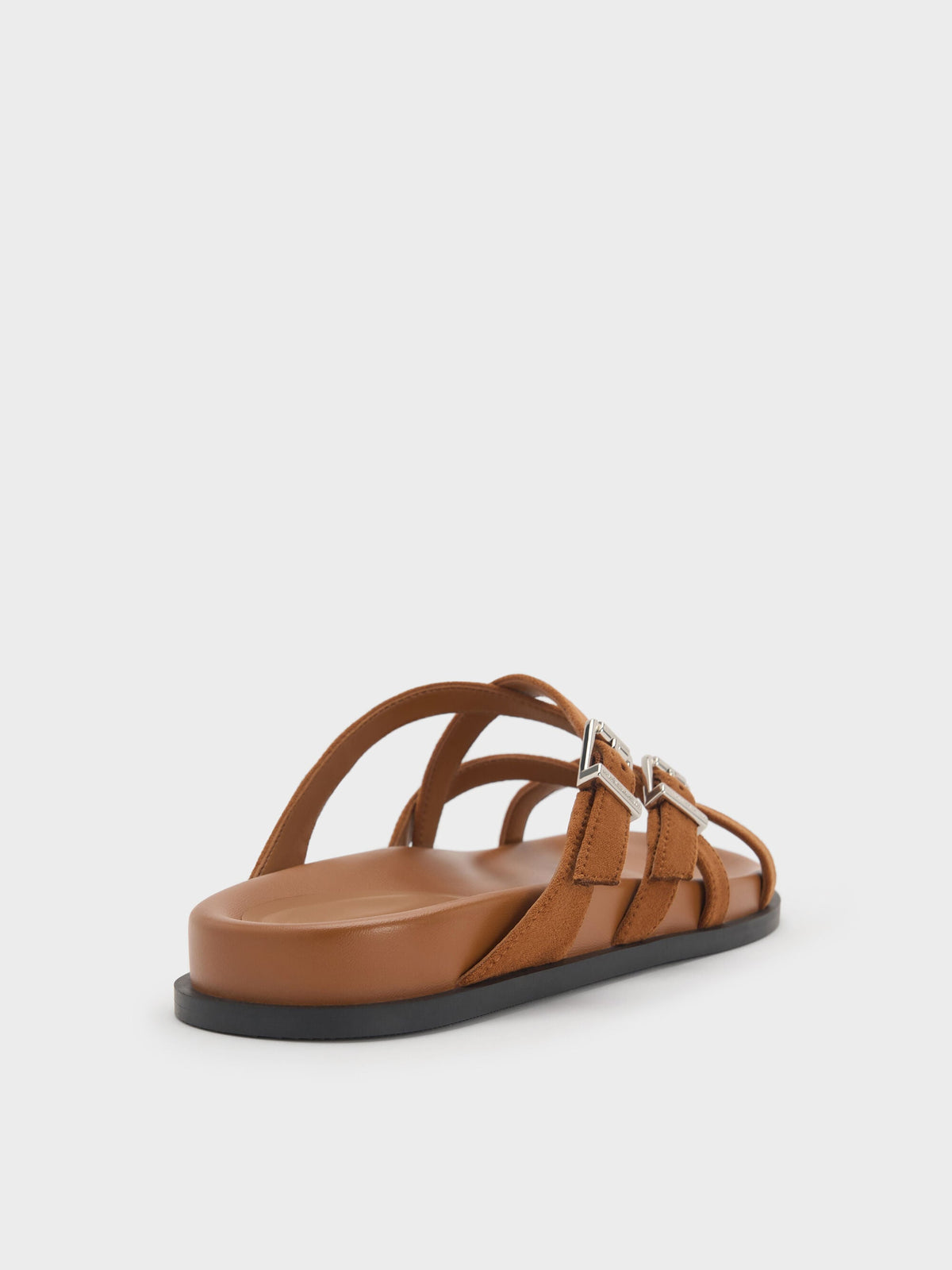 CHARLES & KEITH New / Faux Suede Crossover Toe-Ring Sandals - Cognac