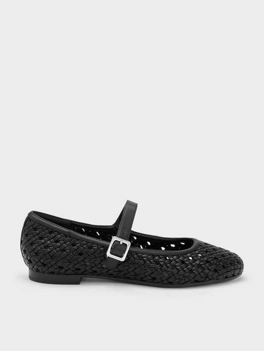 CHARLES & KEITH Popular / Woven Mary Jane Flats - Black