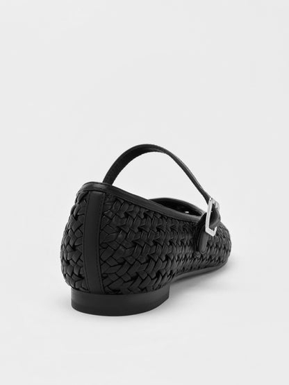 CHARLES & KEITH Popular / Woven Mary Jane Flats - Black
