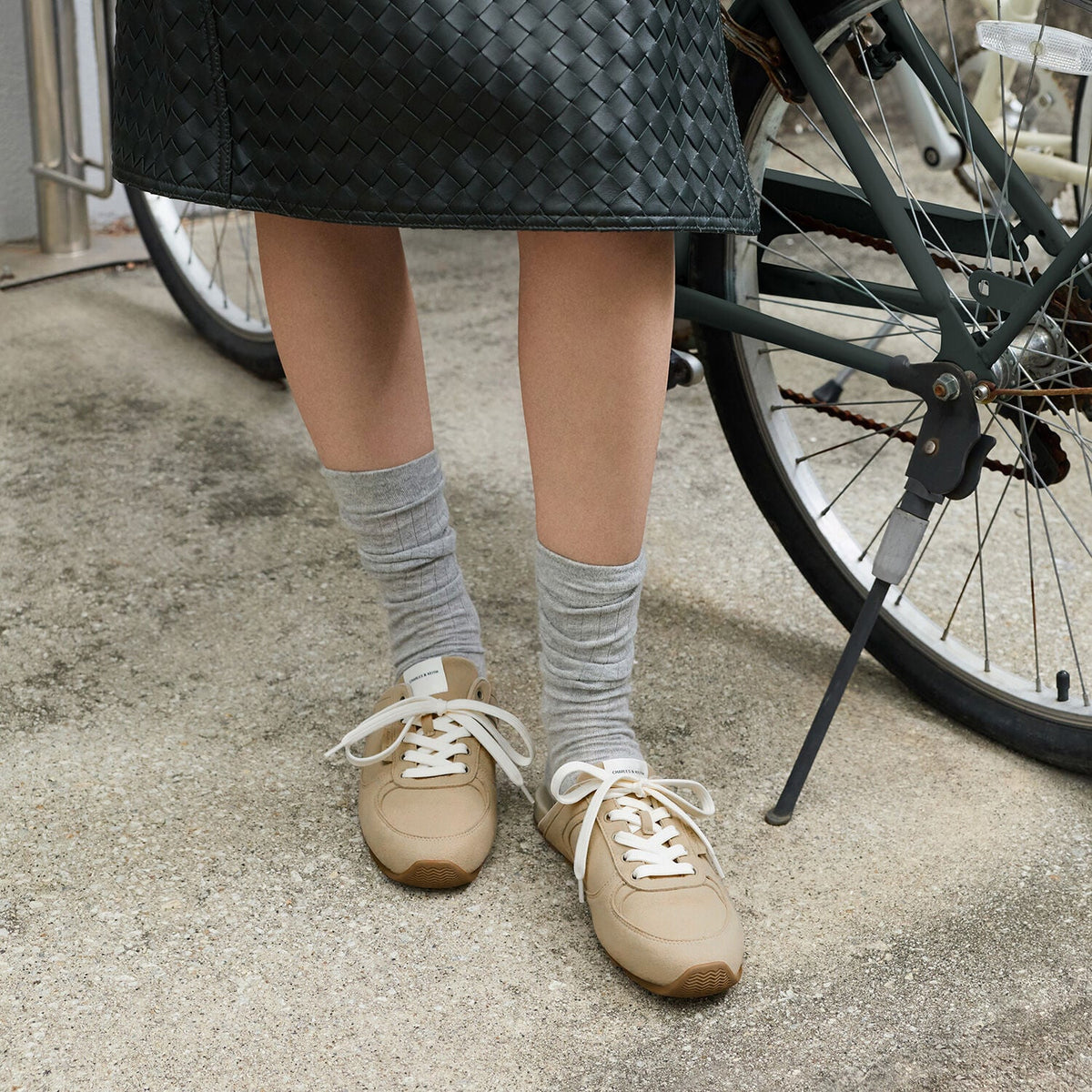 CHARLES & KEITH Featured / Lace-Up Sneaker Mules - Taupe