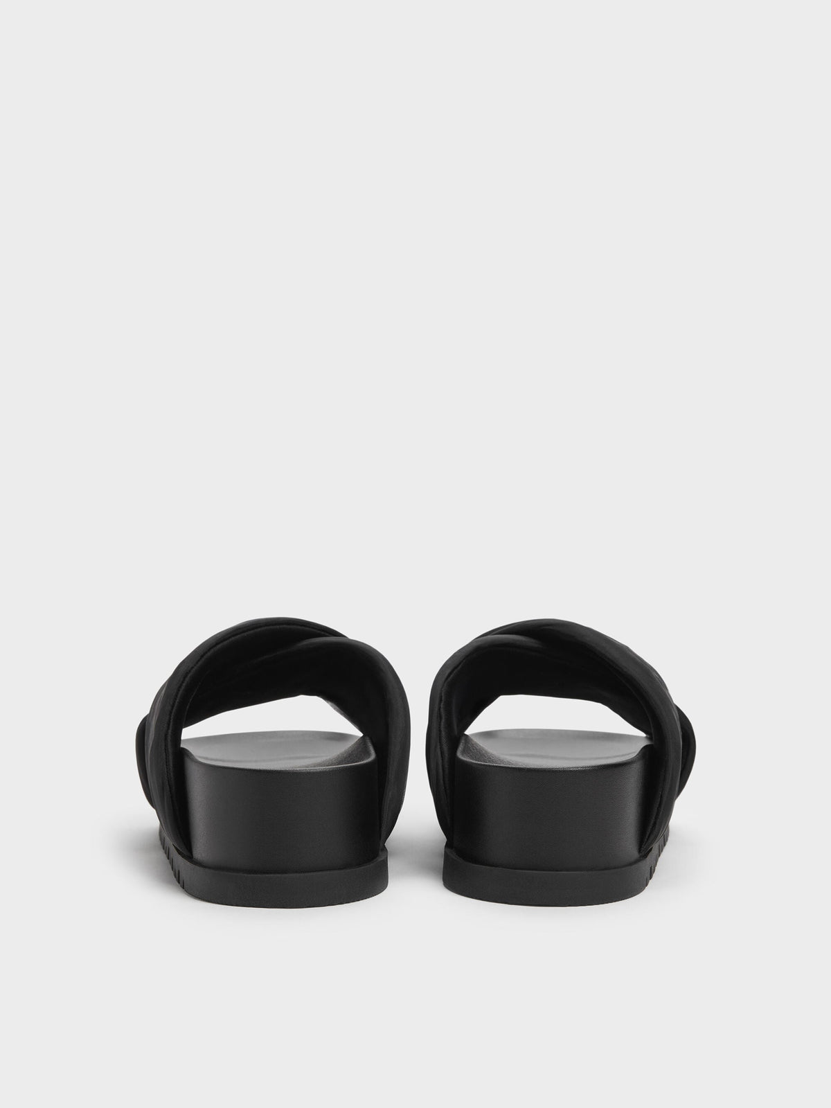 CHARLES & KEITH Discount / Satin Embroidered-Flower Crossover Sandals - Black Textured