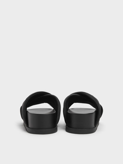 CHARLES & KEITH Discount / Satin Embroidered-Flower Crossover Sandals - Black Textured