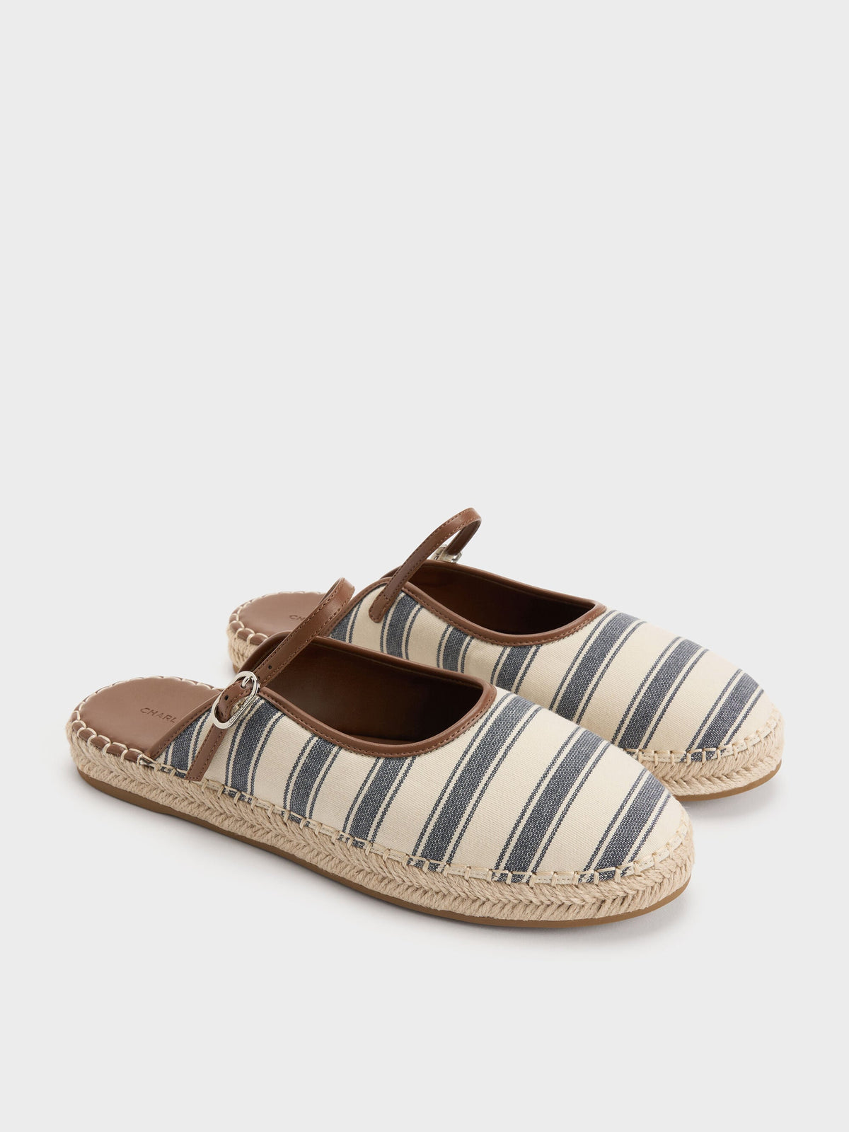 CHARLES & KEITH Quality / Striped Mary Jane Espadrille Mules - Dark Blue