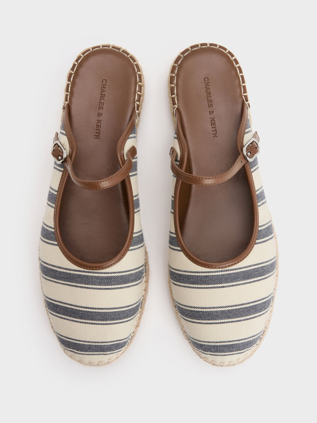 CHARLES & KEITH Quality / Striped Mary Jane Espadrille Mules - Dark Blue