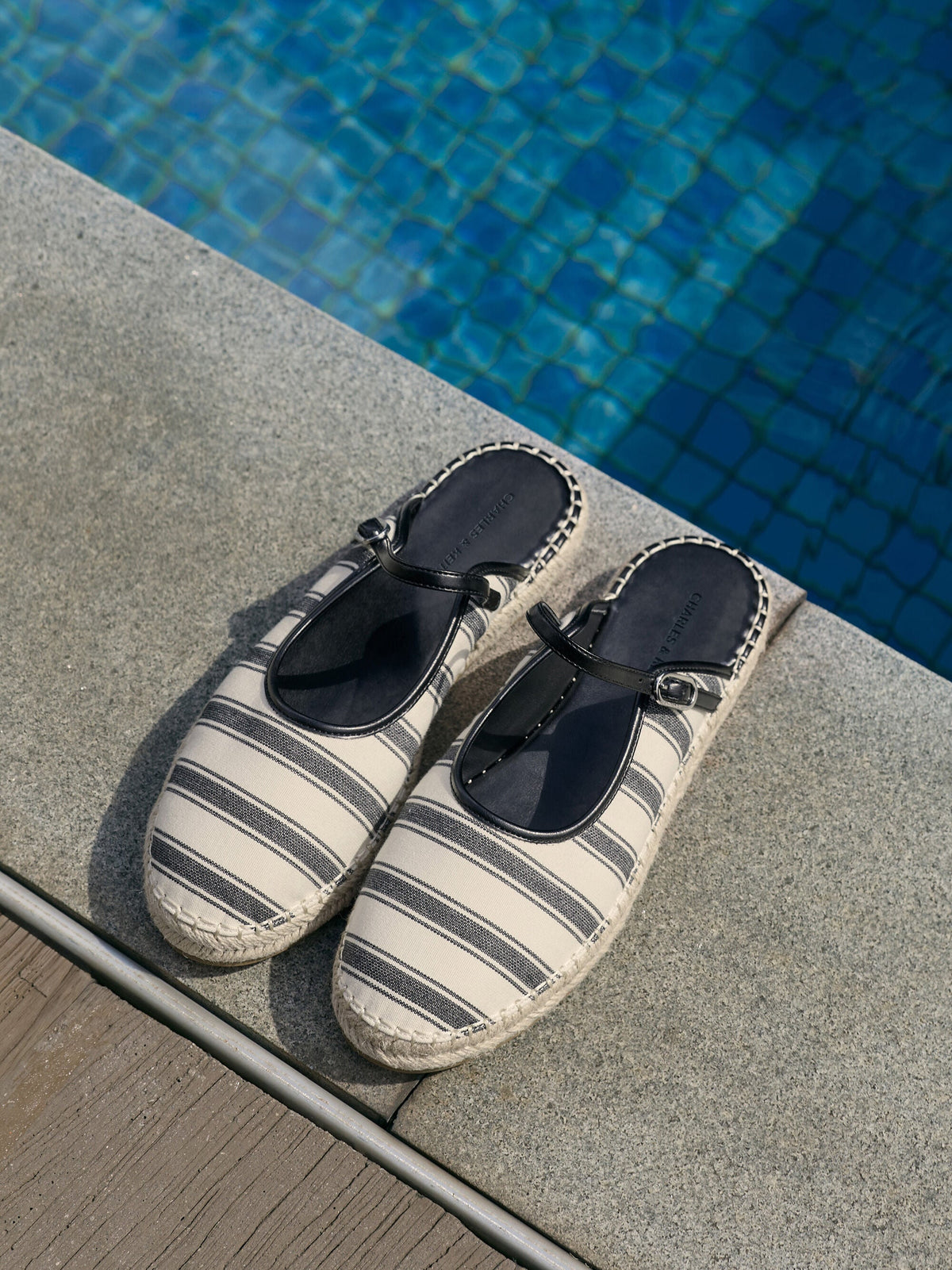 CHARLES & KEITH Quality / Striped Mary Jane Espadrille Mules - Dark Blue