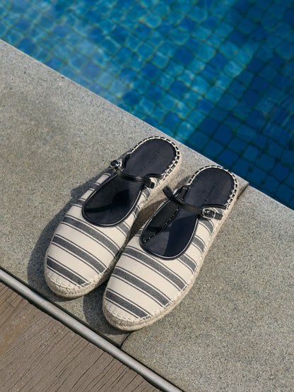 CHARLES & KEITH Quality / Striped Mary Jane Espadrille Mules - Dark Blue