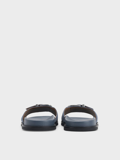 CHARLES & KEITH Great Value / Faux Suede Stitch-Trim Buckled Slides - Blue