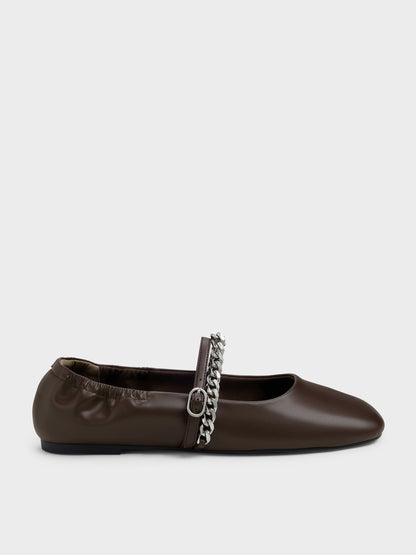 CHARLES & KEITH Smart Buy / Georgie Chain Mary Jane Flats - Dark Brown