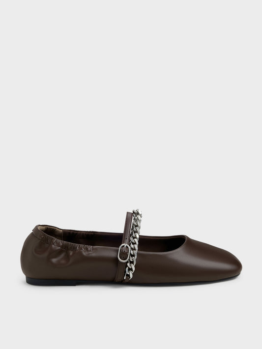 CHARLES & KEITH Smart Buy / Georgie Chain Mary Jane Flats - Dark Brown