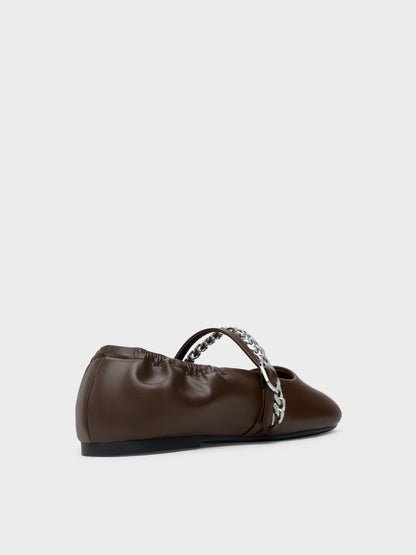 CHARLES & KEITH Smart Buy / Georgie Chain Mary Jane Flats - Dark Brown