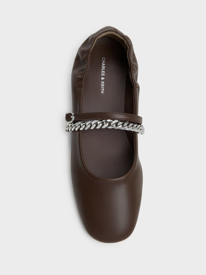 CHARLES & KEITH Smart Buy / Georgie Chain Mary Jane Flats - Dark Brown
