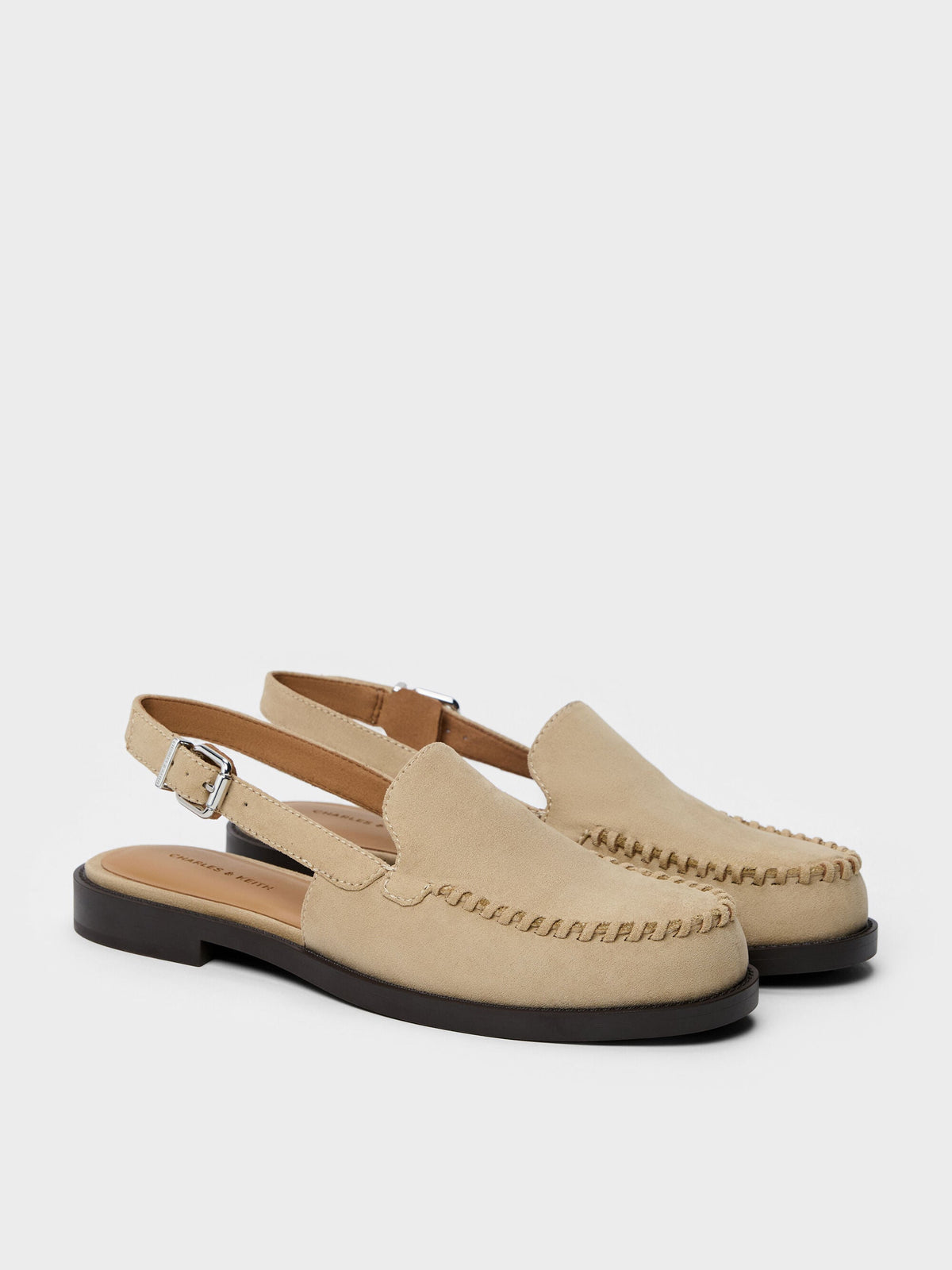 CHARLES & KEITH Sale / Gale Faux Suede Slingback Loafers - Beige