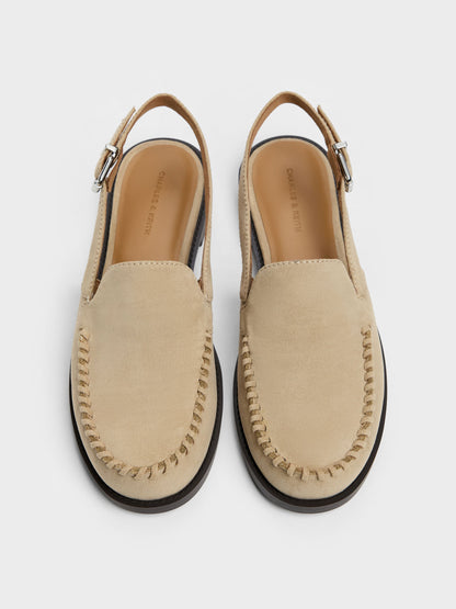 CHARLES & KEITH Sale / Gale Faux Suede Slingback Loafers - Beige