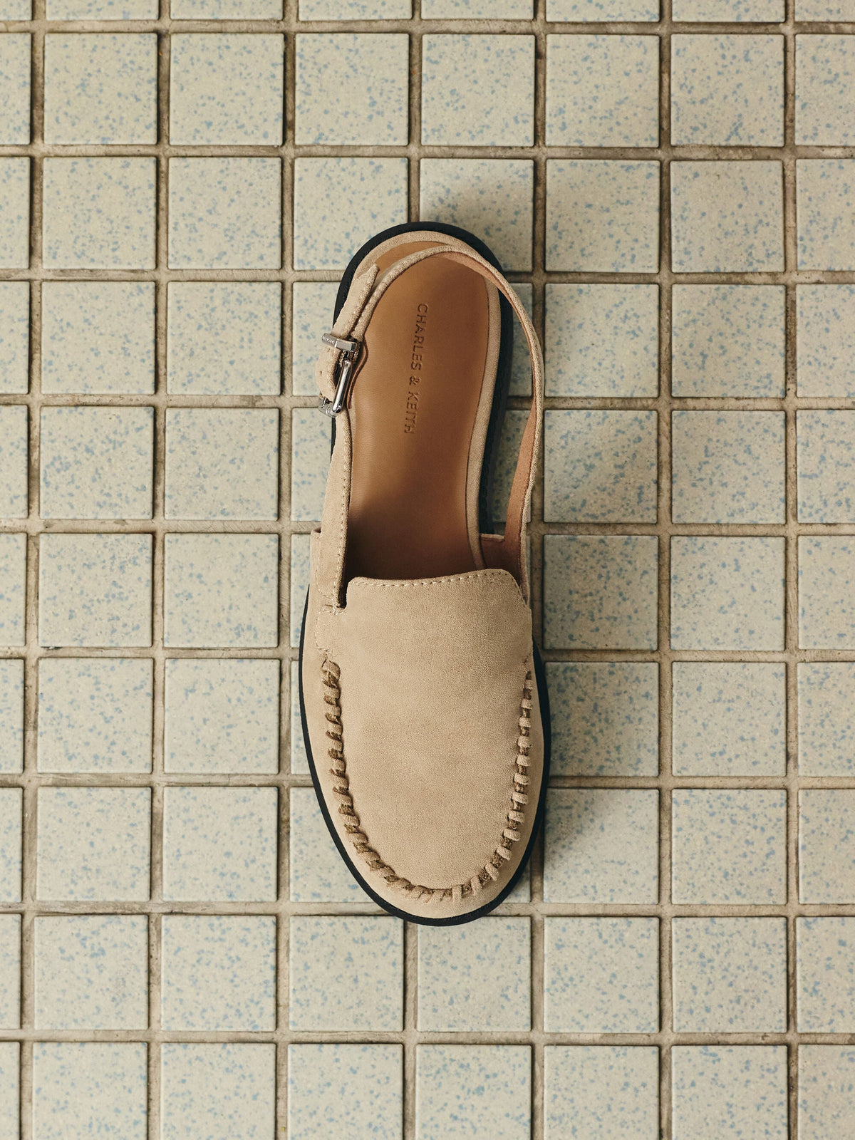 CHARLES & KEITH Sale / Gale Faux Suede Slingback Loafers - Beige