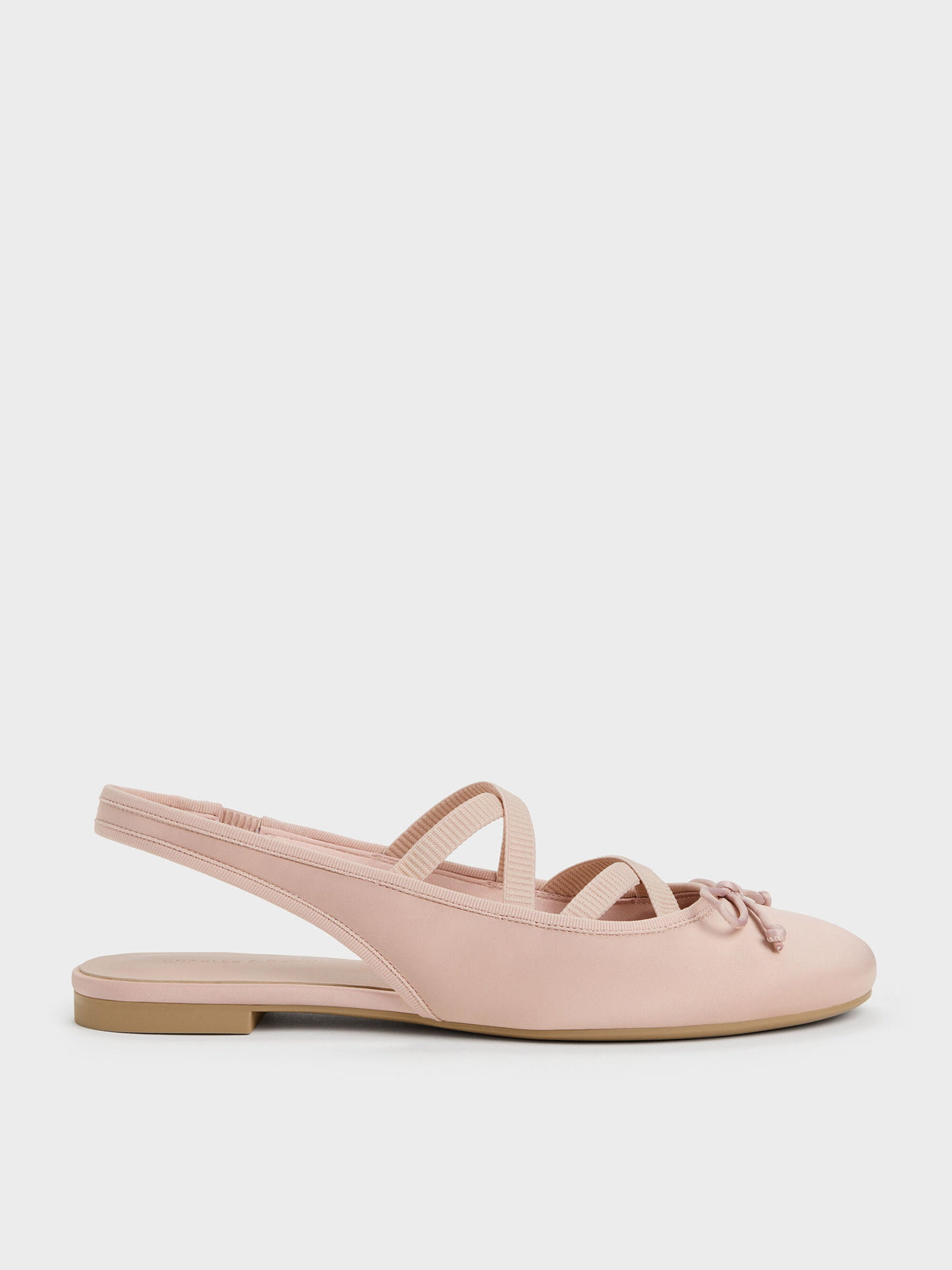 CHARLES & KEITH Essential / Satin Crossover Slingback Ballet Flats - Light Pink